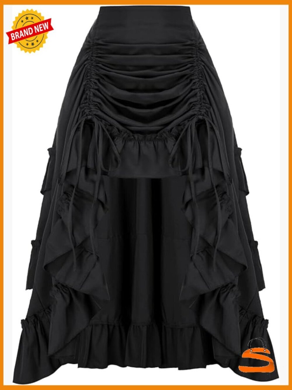 High-Low Victorian Bustle Skirt with Drawstrings, Steampunk Costume Skirt